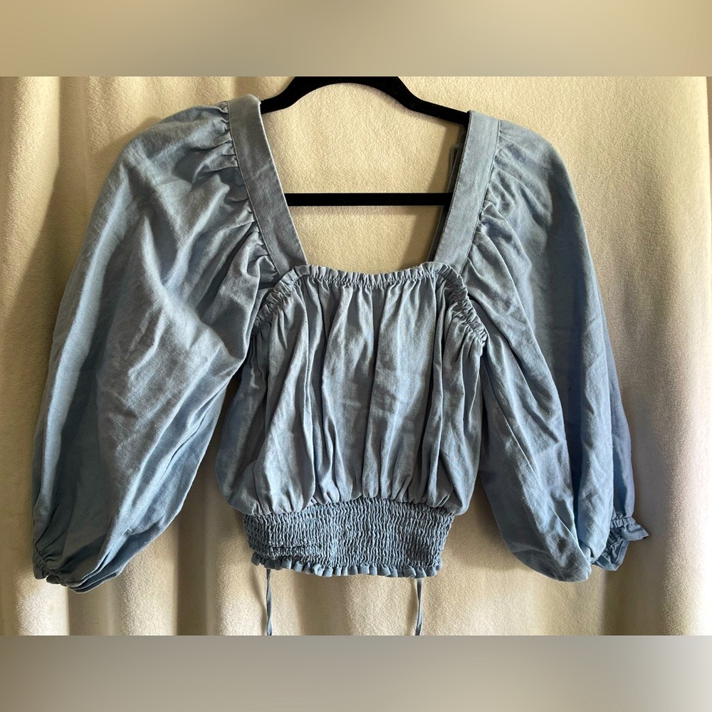 Women's Blue Puff Sleeve Top. Size Small - Picture 1 of 4